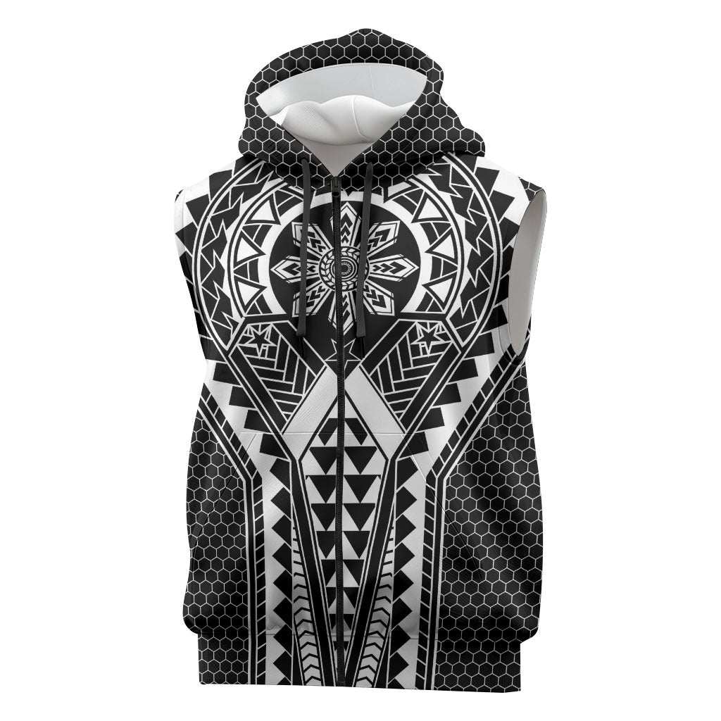 Philippines Batok Tribal Inspired Tattoo Black Sleeveless Zip Hoodie