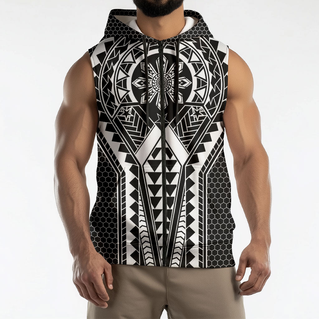 Philippines Batok Tribal Inspired Tattoo Black Sleeveless Zip Hoodie