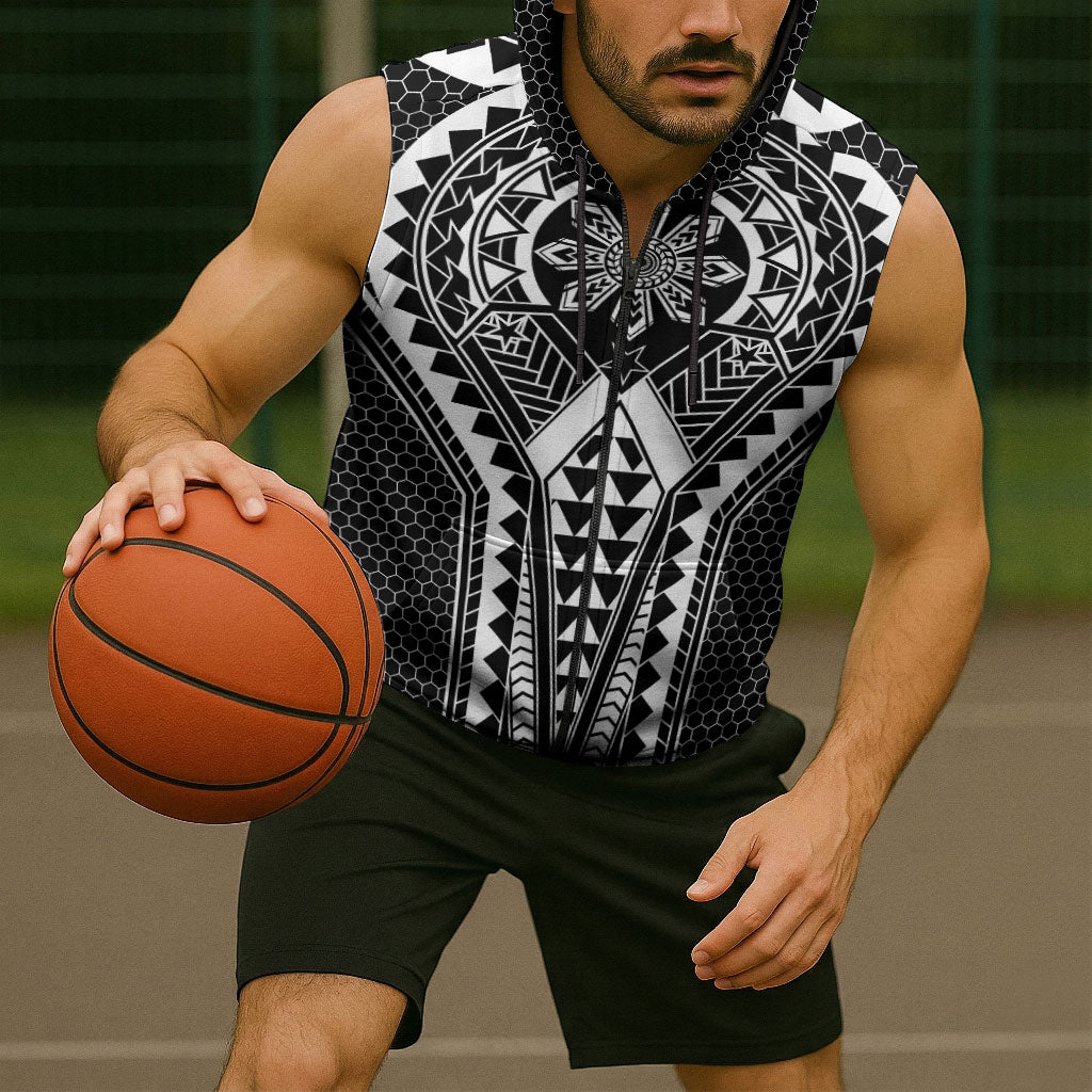 Philippines Batok Tribal Inspired Tattoo Black Sleeveless Zip Hoodie