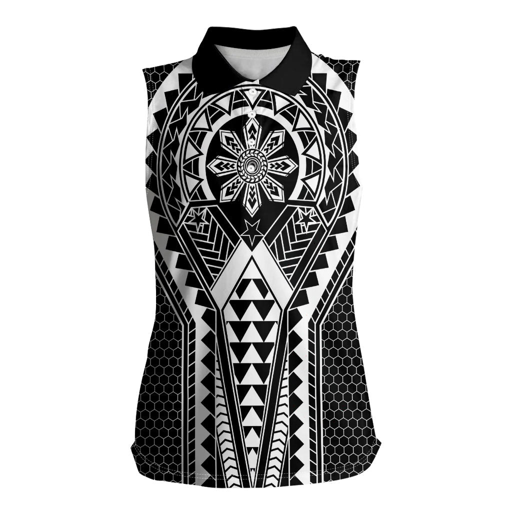 Philippines Batok Tribal Inspired Tattoo Black Women Sleeveless Polo Shirt