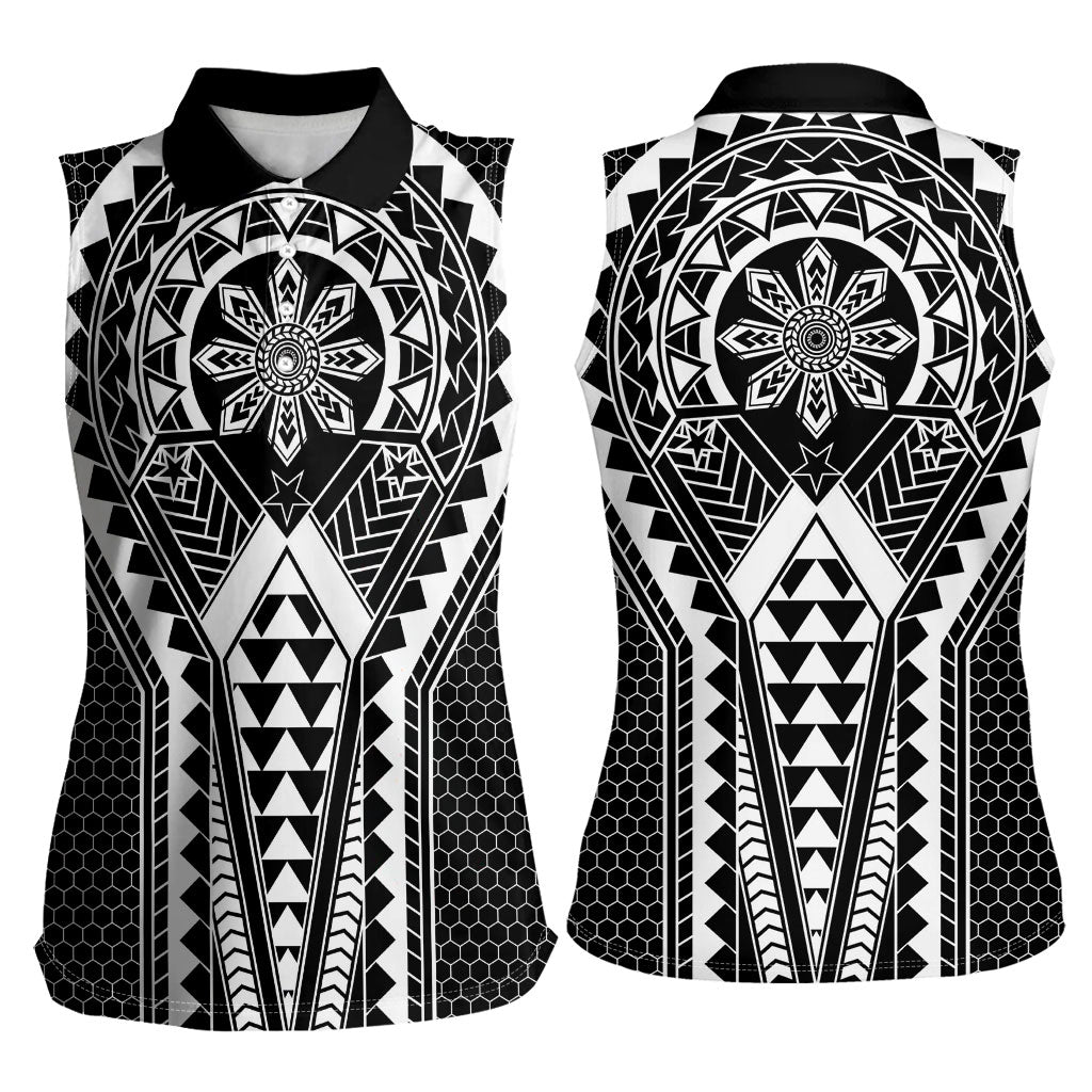 Philippines Batok Tribal Inspired Tattoo Black Women Sleeveless Polo Shirt