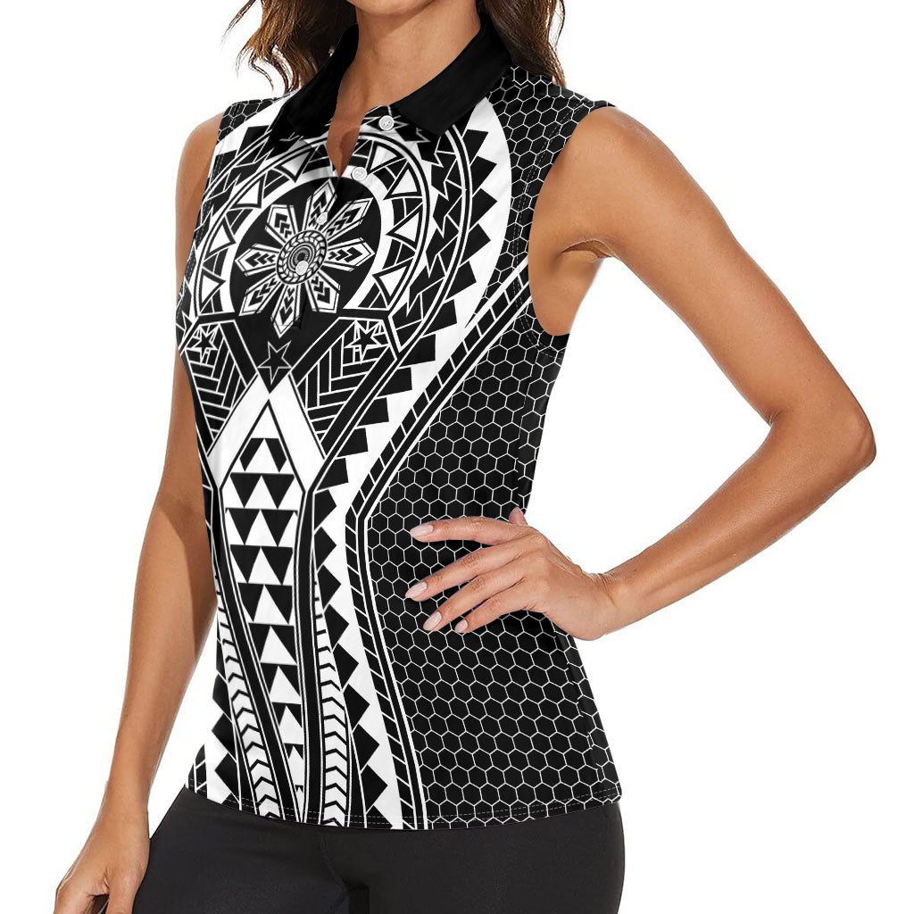 Philippines Batok Tribal Inspired Tattoo Black Women Sleeveless Polo Shirt