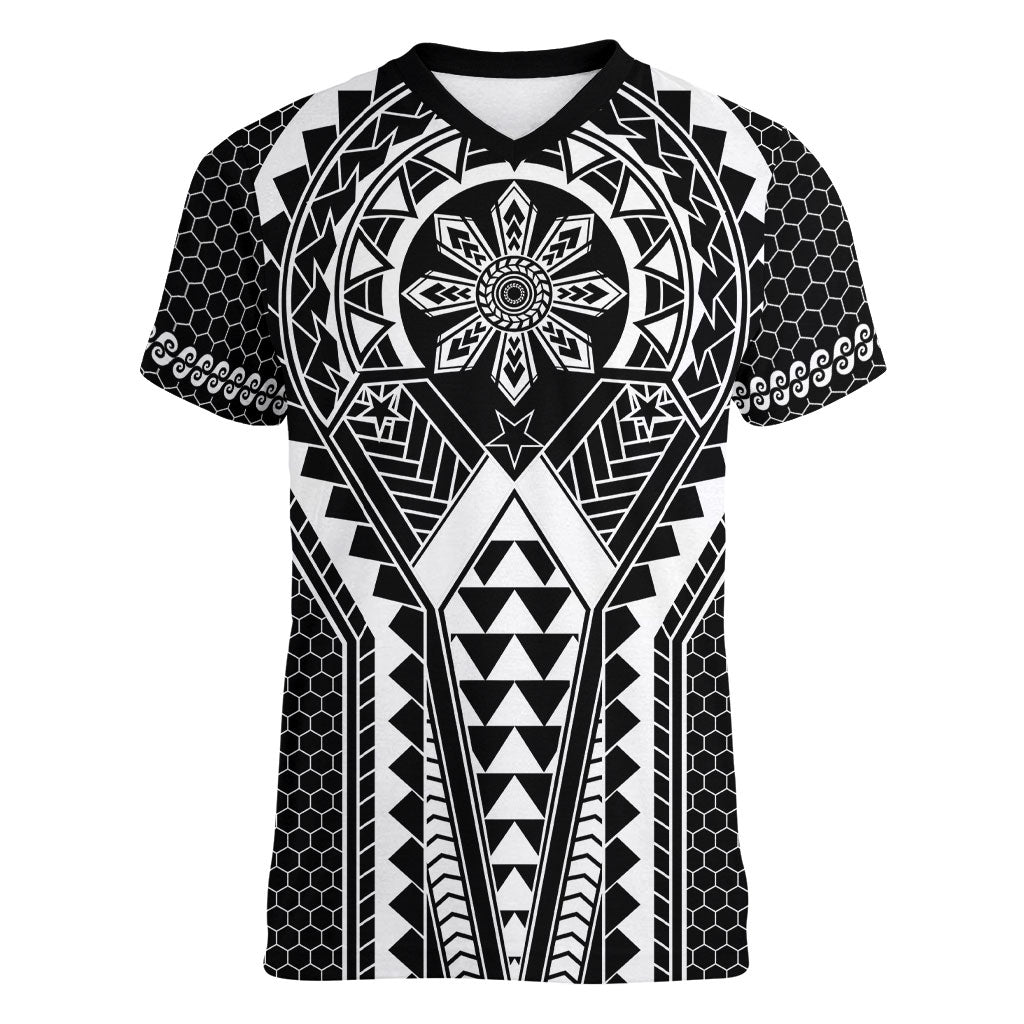Philippines Batok Tribal Inspired Tattoo Black Women V-Neck T-Shirt