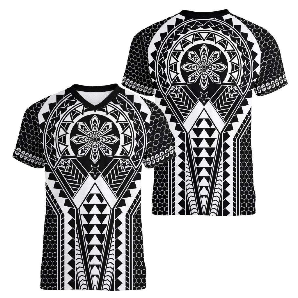 Philippines Batok Tribal Inspired Tattoo Black Women V-Neck T-Shirt