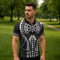 Philippines Batok Tribal Inspired Tattoo Black Zipper Polo Shirt
