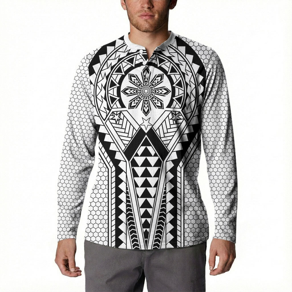 Philippines Batok Tribal Inspired Tattoo White Button Sweatshirt