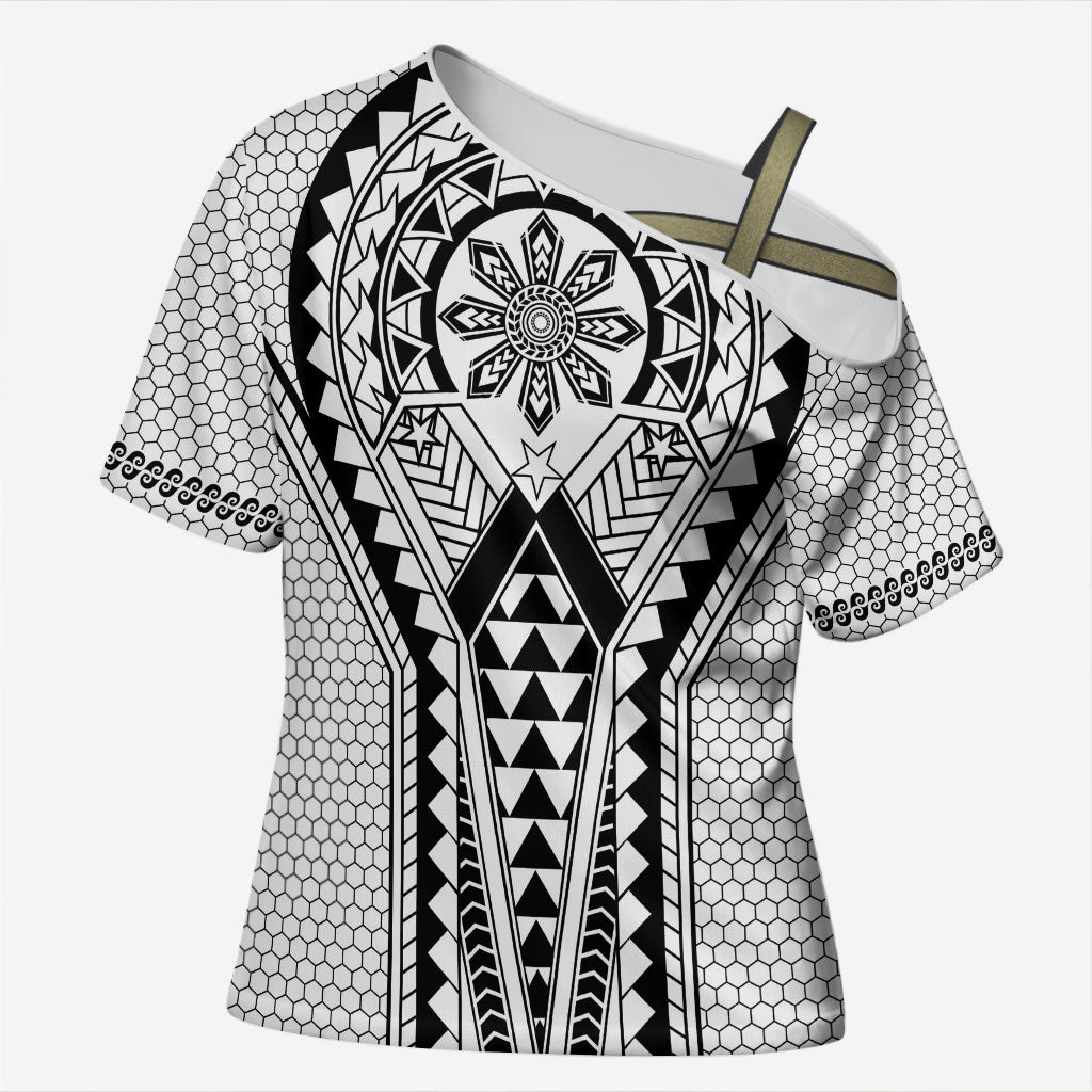 Philippines Batok Tribal Inspired Tattoo White Cross Shoulder Shirt
