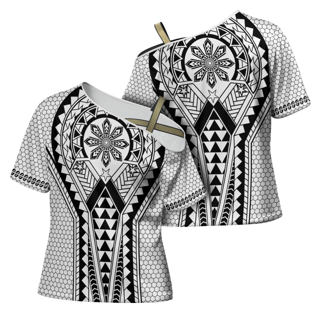 Philippines Batok Tribal Inspired Tattoo White Cross Shoulder Shirt