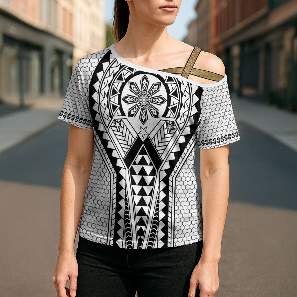 Philippines Batok Tribal Inspired Tattoo White Cross Shoulder Shirt