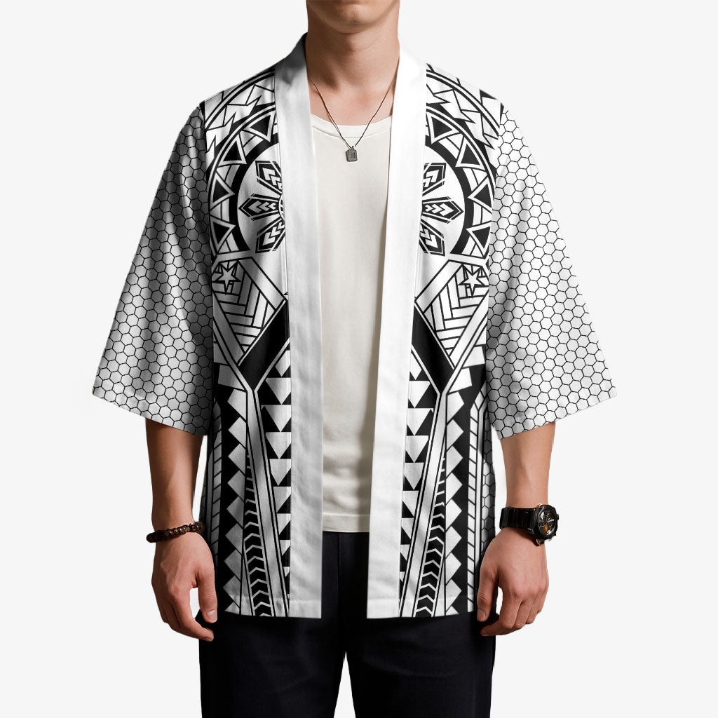 Philippines Batok Tribal Inspired Tattoo White Kimono