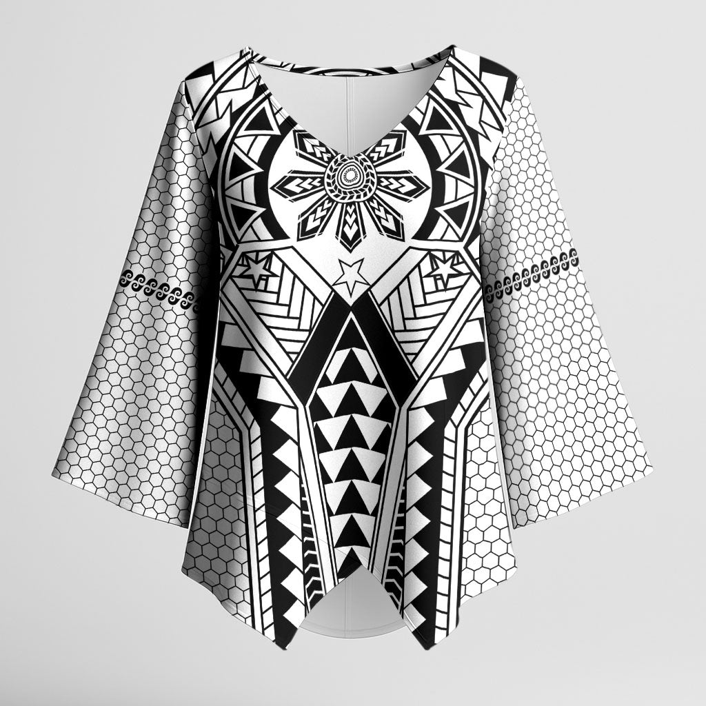 Philippines Batok Tribal Inspired Tattoo White Kimono Sleeve Blouse