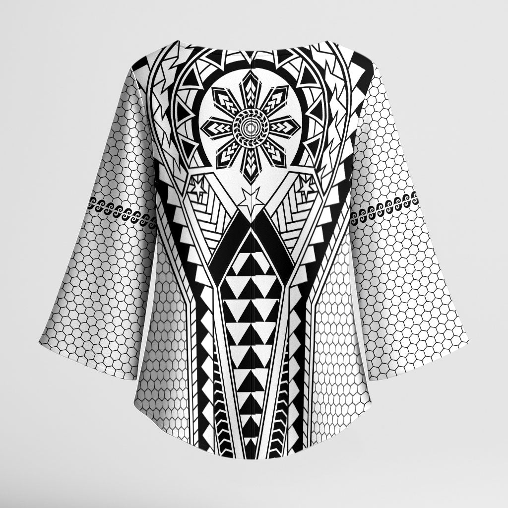 Philippines Batok Tribal Inspired Tattoo White Kimono Sleeve Blouse