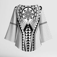 Philippines Batok Tribal Inspired Tattoo White Kimono Sleeve Blouse