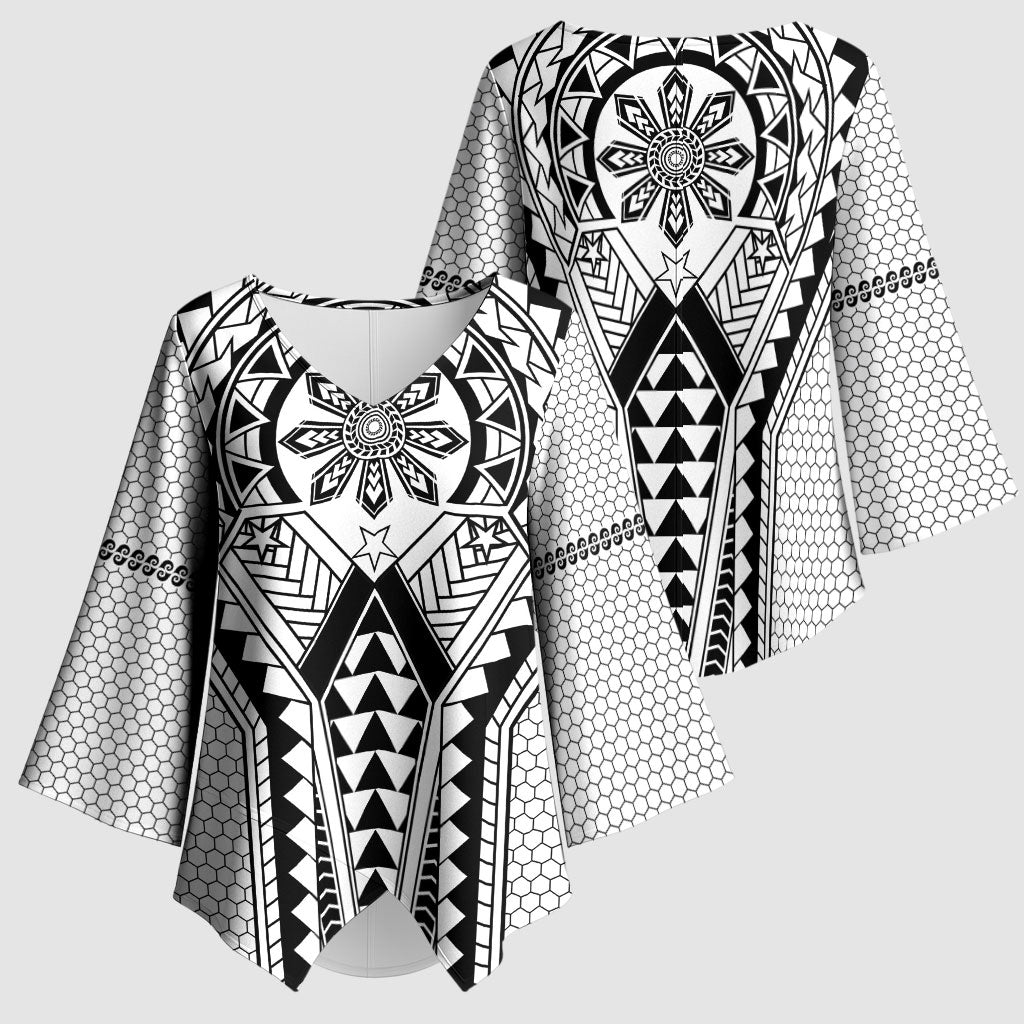 Philippines Batok Tribal Inspired Tattoo White Kimono Sleeve Blouse