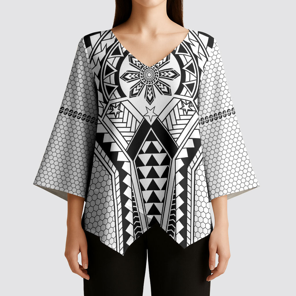 Philippines Batok Tribal Inspired Tattoo White Kimono Sleeve Blouse