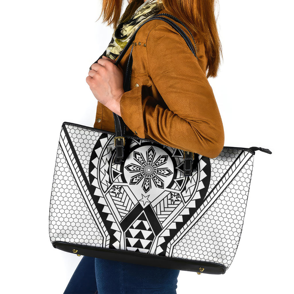 Philippines Batok Tribal Inspired Tattoo White Leather Tote Bag