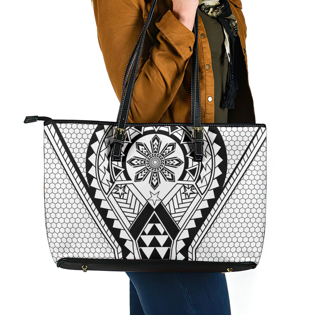 Philippines Batok Tribal Inspired Tattoo White Leather Tote Bag