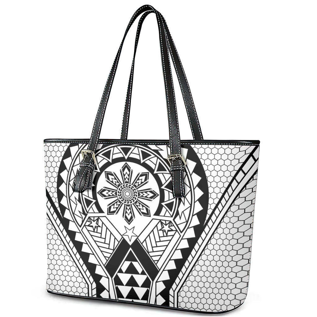 Philippines Batok Tribal Inspired Tattoo White Leather Tote Bag
