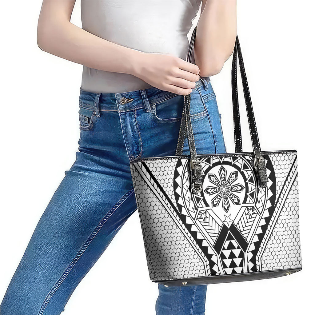 Philippines Batok Tribal Inspired Tattoo White Leather Tote Bag