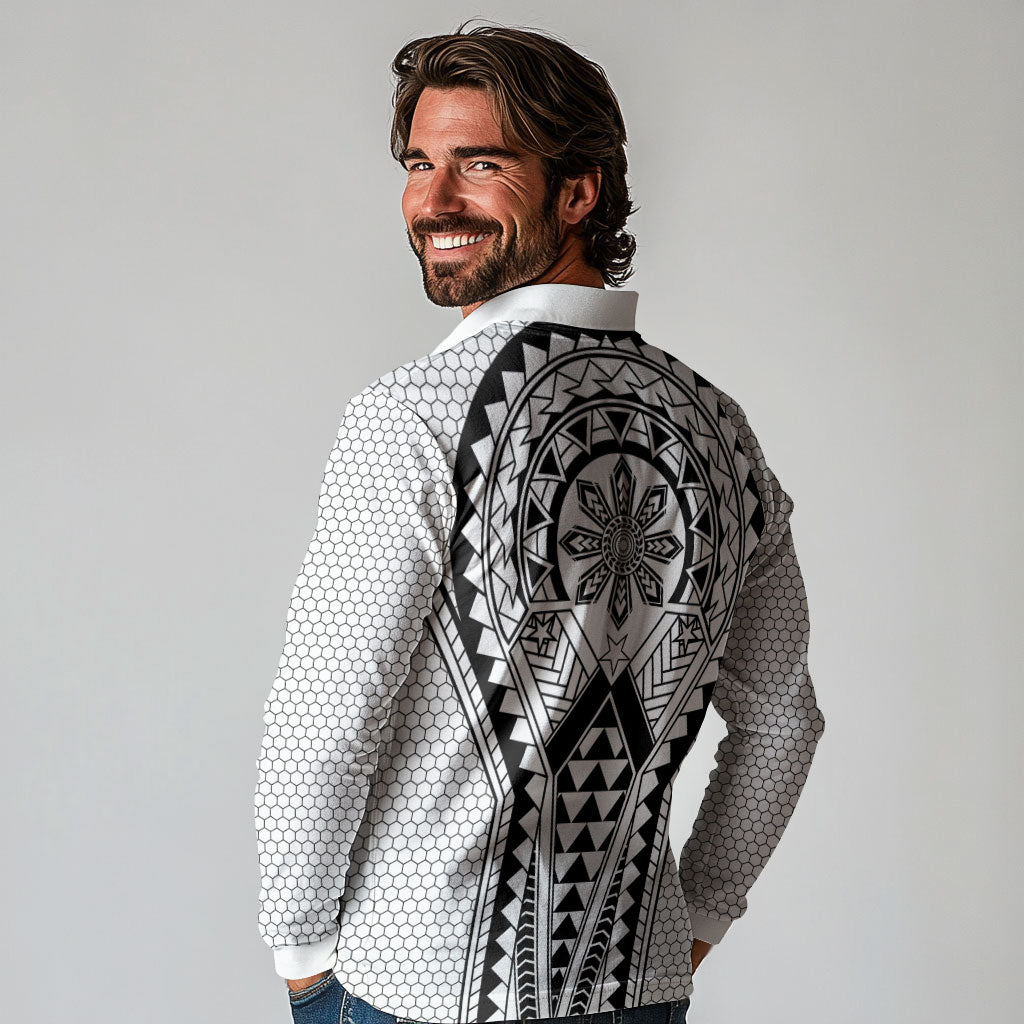 Philippines Batok Tribal Inspired Tattoo White Long Sleeve Polo Shirt
