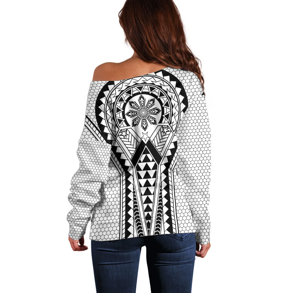 Philippines Batok Tribal Inspired Tattoo White Off Shoulder Sweater