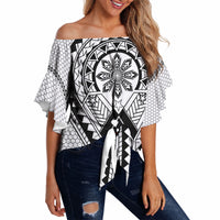 Philippines Batok Tribal Inspired Tattoo White Off Shoulder Wrap Waist Top