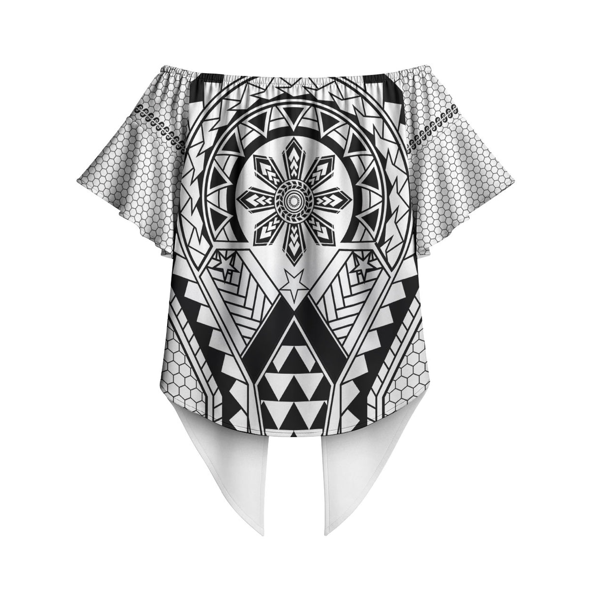 Philippines Batok Tribal Inspired Tattoo White Off Shoulder Wrap Waist Top