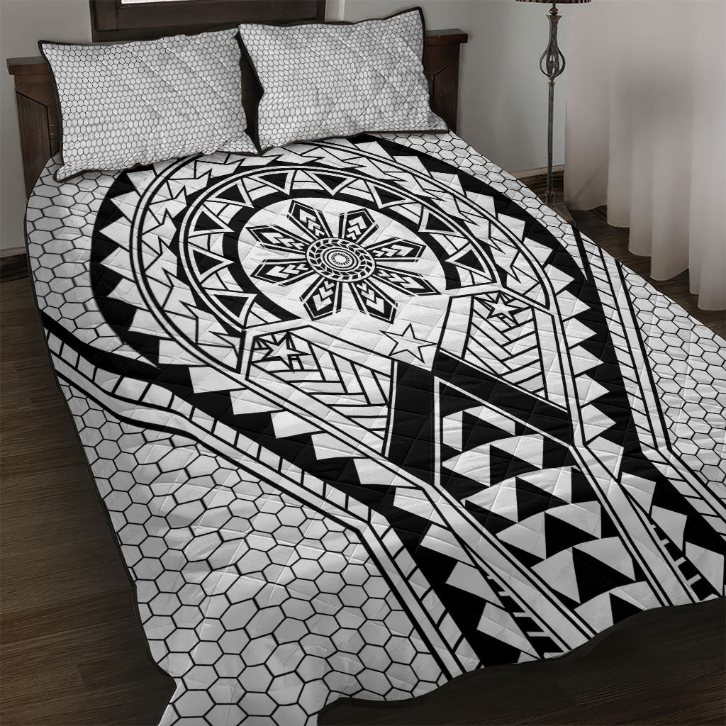 Philippines Batok Tribal Inspired Tattoo White Quilt Bed Set