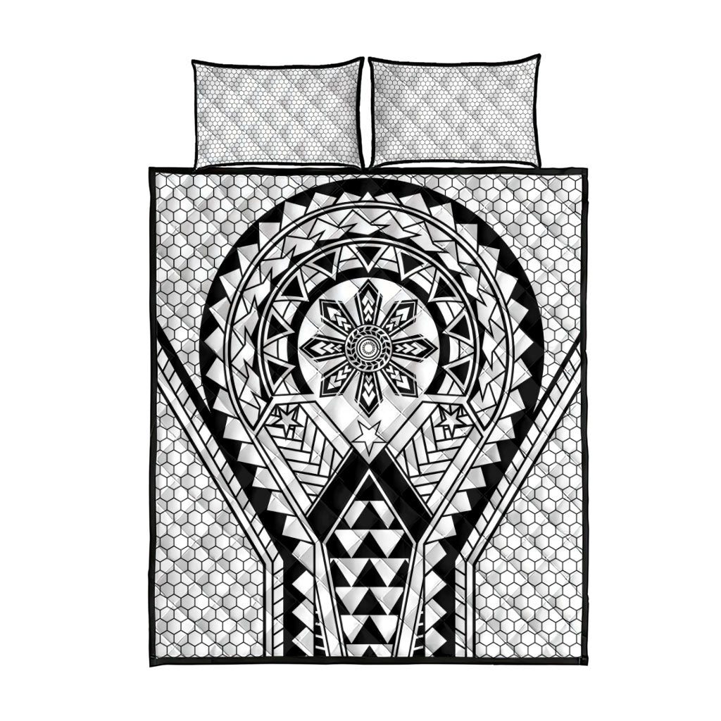 Philippines Batok Tribal Inspired Tattoo White Quilt Bed Set