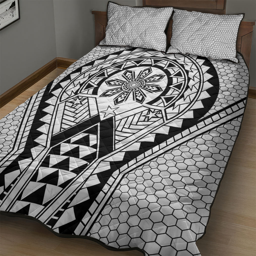 Philippines Batok Tribal Inspired Tattoo White Quilt Bed Set