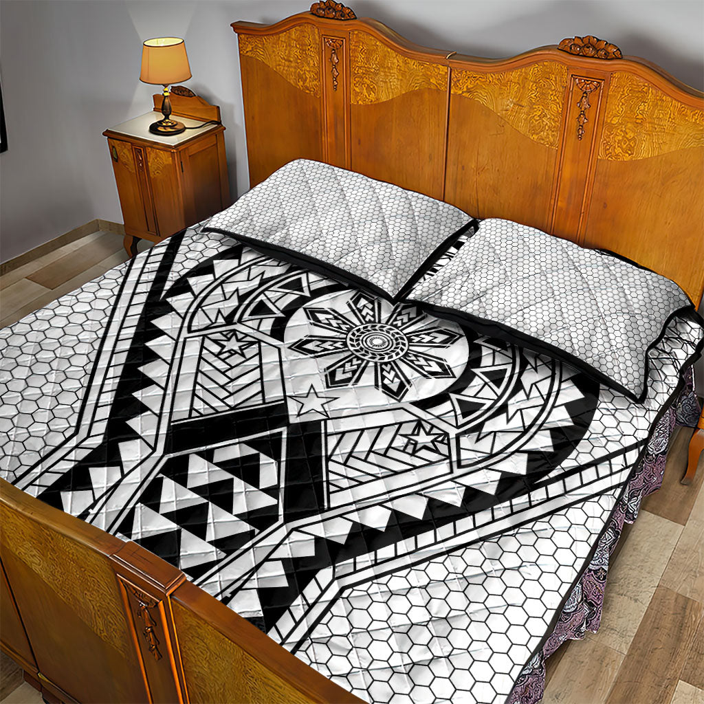 Philippines Batok Tribal Inspired Tattoo White Quilt Bed Set