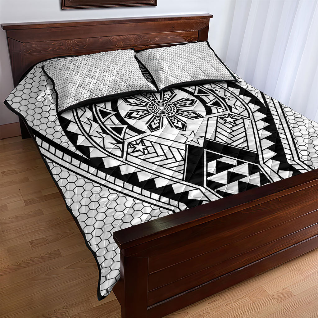 Philippines Batok Tribal Inspired Tattoo White Quilt Bed Set