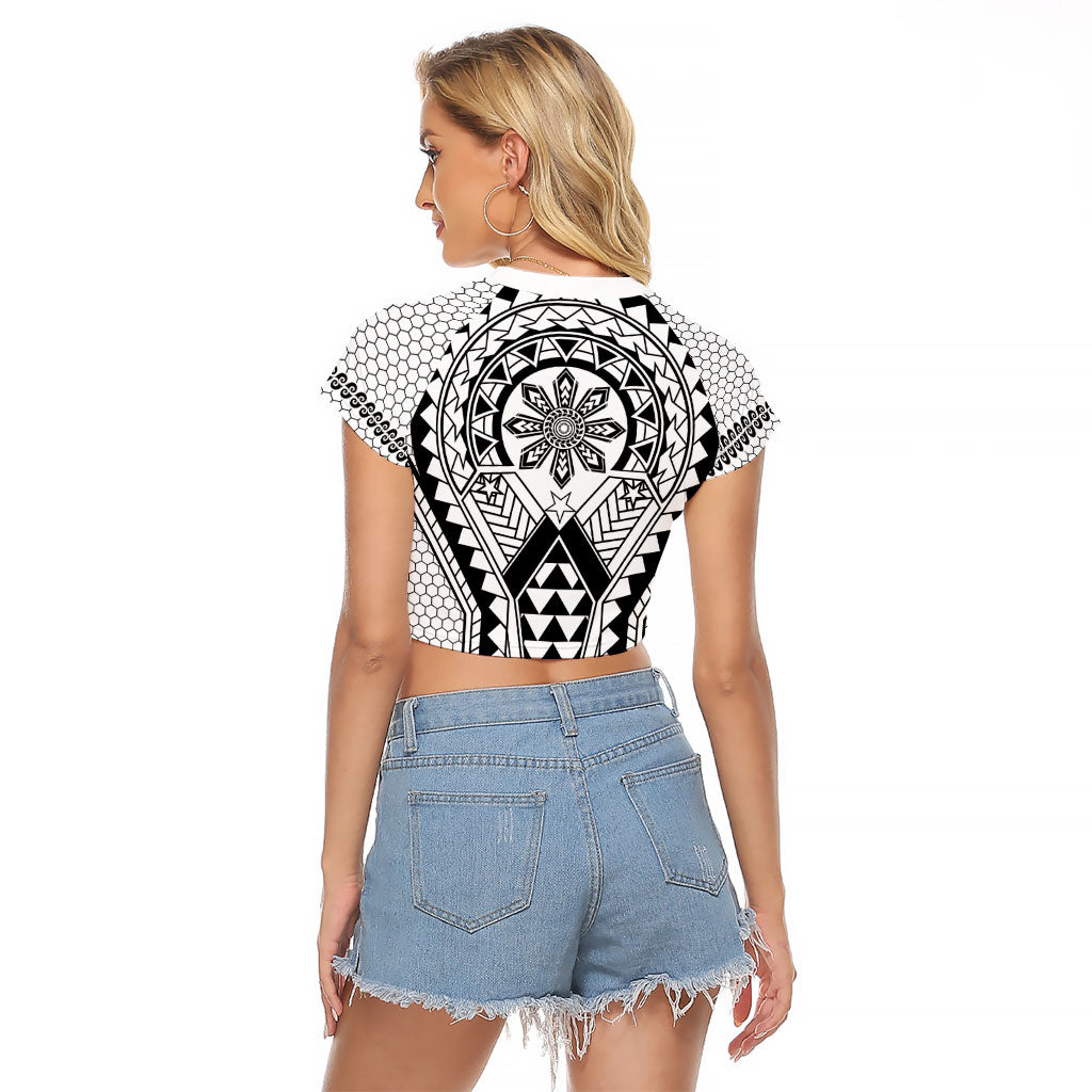 Philippines Batok Tribal Inspired Tattoo White Raglan Cropped T Shirt