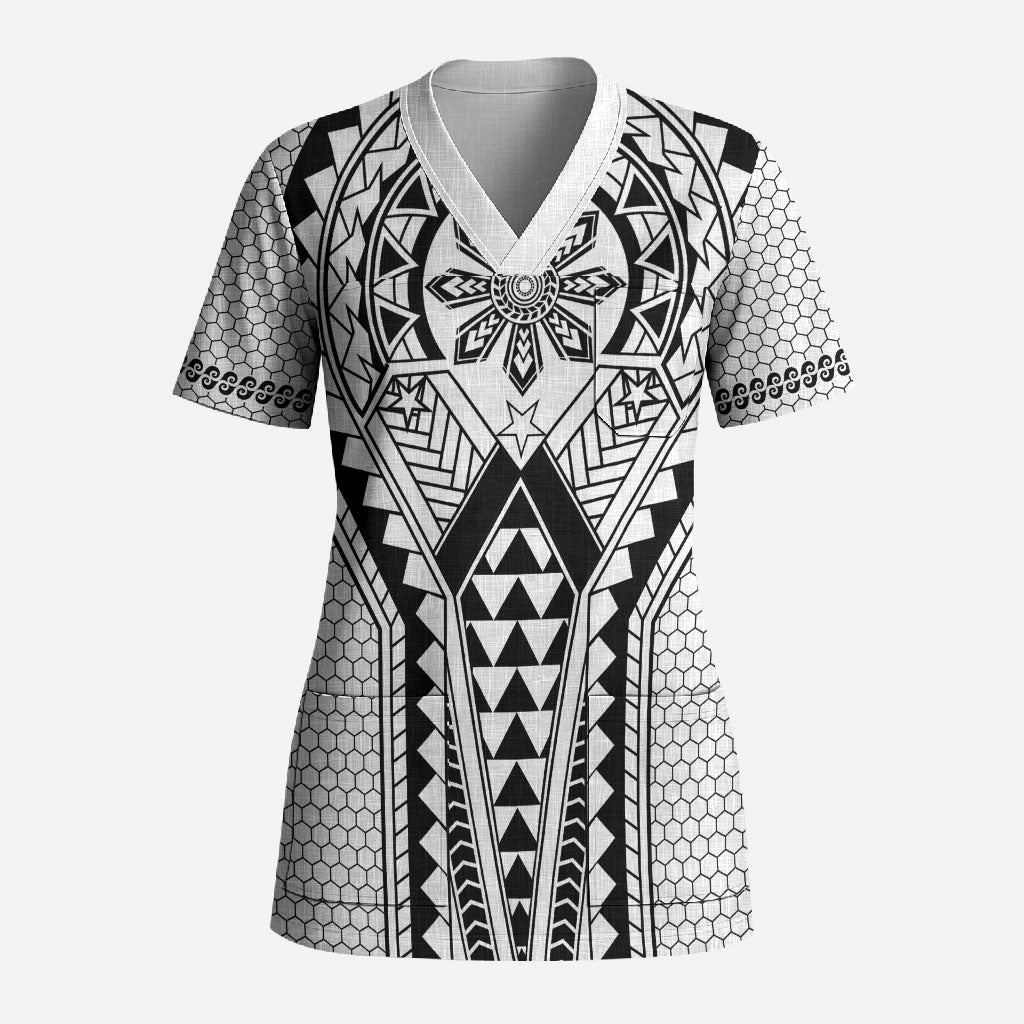 Philippines Batok Tribal Inspired Tattoo White Scrub Top