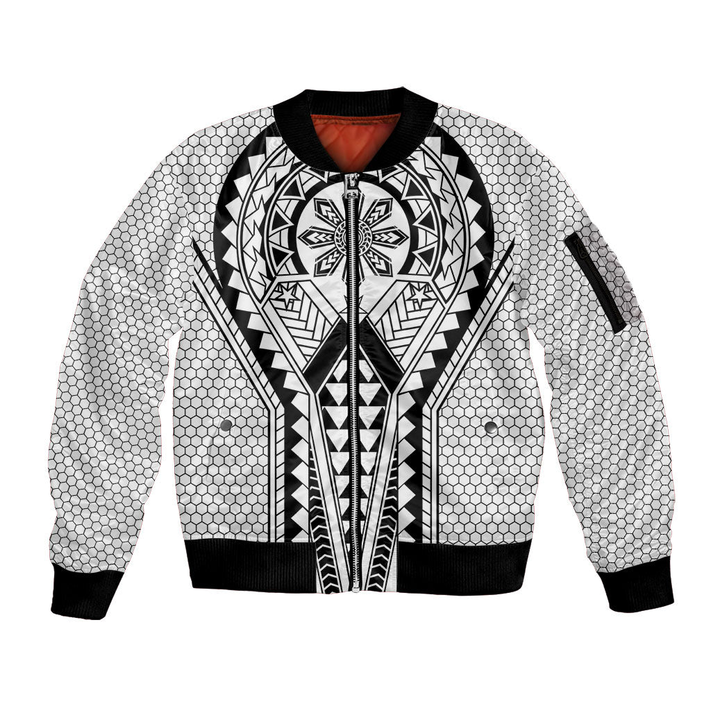 Philippines Batok Tribal Inspired Tattoo White Sleeve Zip Bomber Jacket