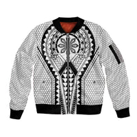 Philippines Batok Tribal Inspired Tattoo White Sleeve Zip Bomber Jacket