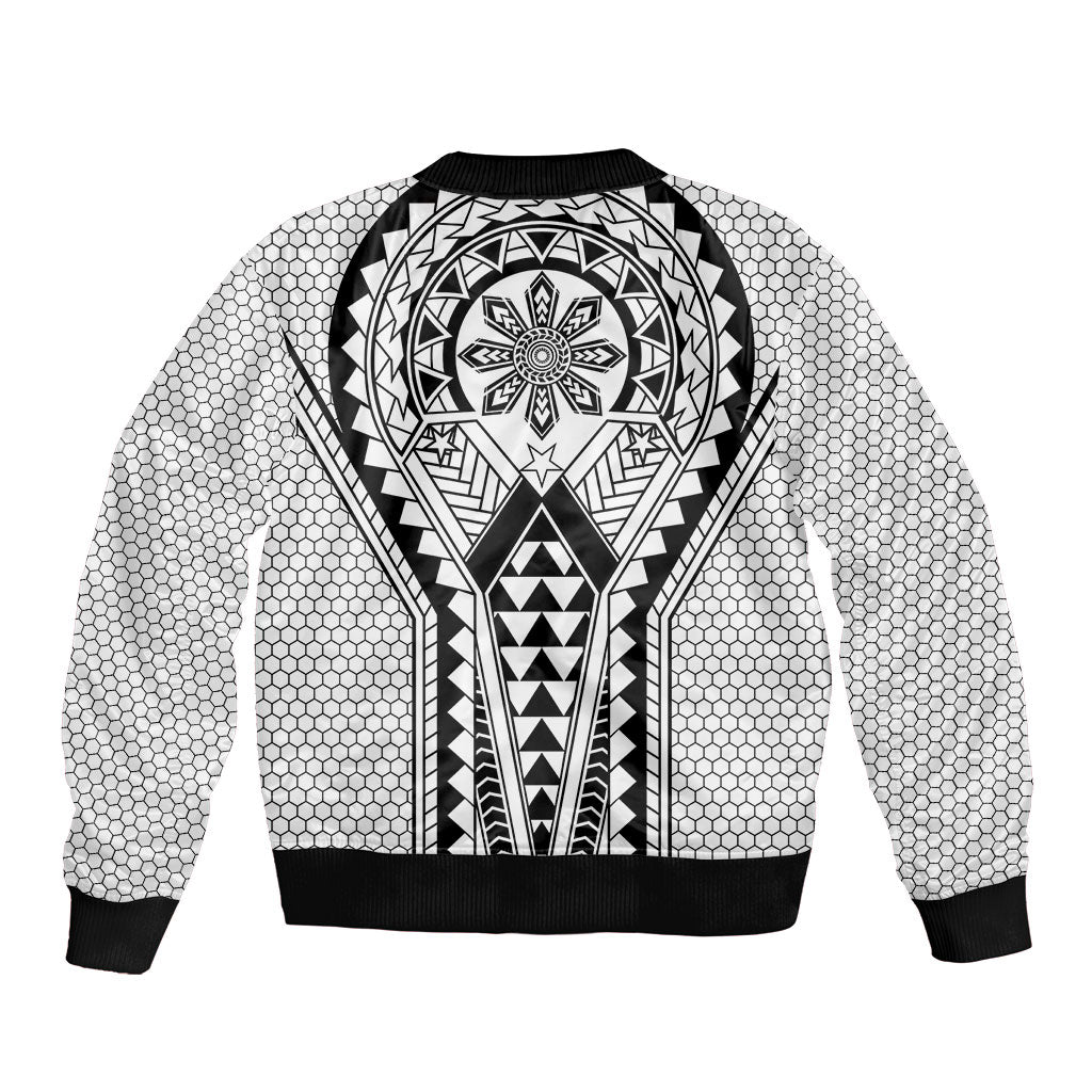 Philippines Batok Tribal Inspired Tattoo White Sleeve Zip Bomber Jacket