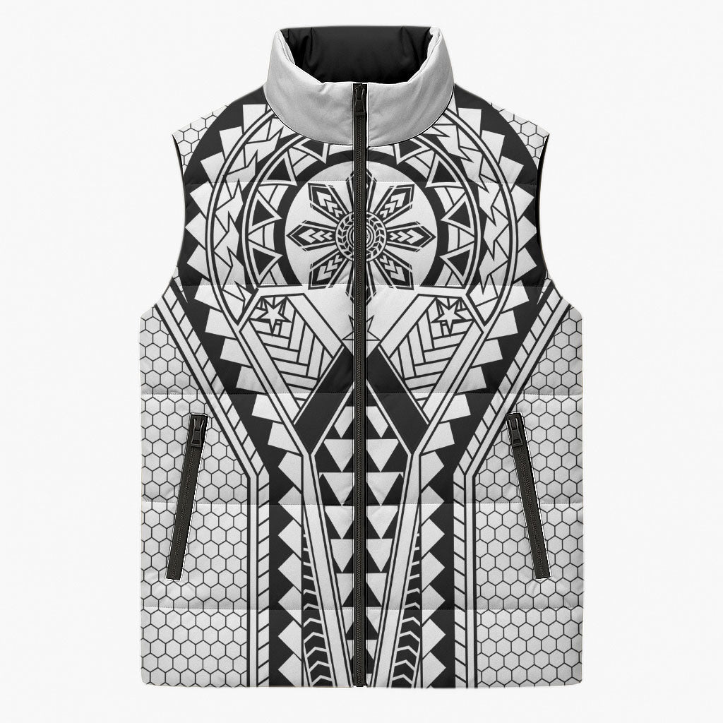 Philippines Batok Tribal Inspired Tattoo White Sleeveless Puffer Jacket