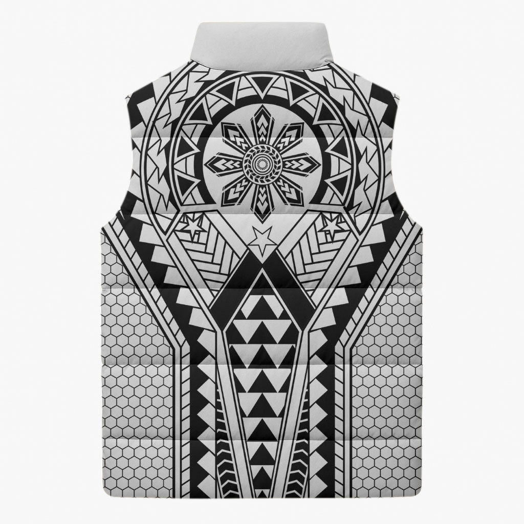 Philippines Batok Tribal Inspired Tattoo White Sleeveless Puffer Jacket
