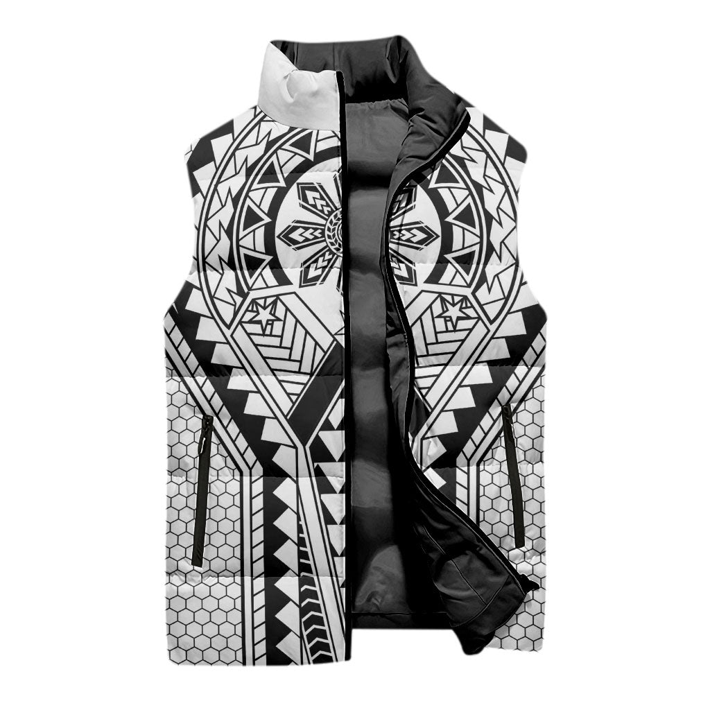Philippines Batok Tribal Inspired Tattoo White Sleeveless Puffer Jacket