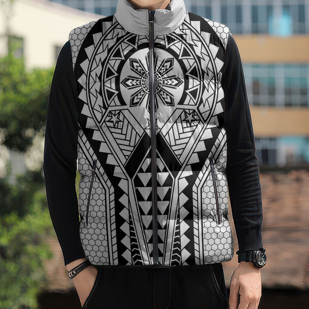 Philippines Batok Tribal Inspired Tattoo White Sleeveless Puffer Jacket