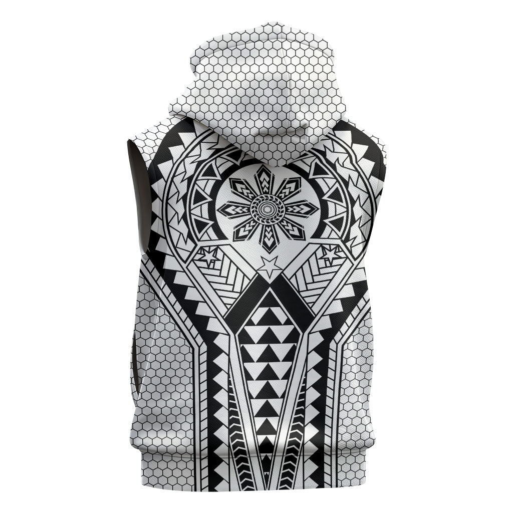 Philippines Batok Tribal Inspired Tattoo White Sleeveless Zip Hoodie