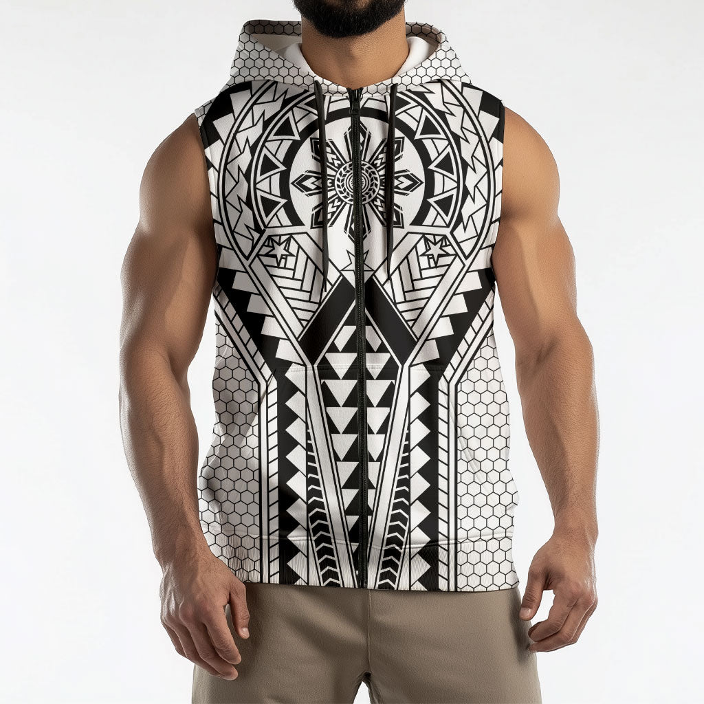 Philippines Batok Tribal Inspired Tattoo White Sleeveless Zip Hoodie