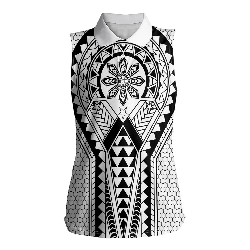Philippines Batok Tribal Inspired Tattoo White Women Sleeveless Polo Shirt
