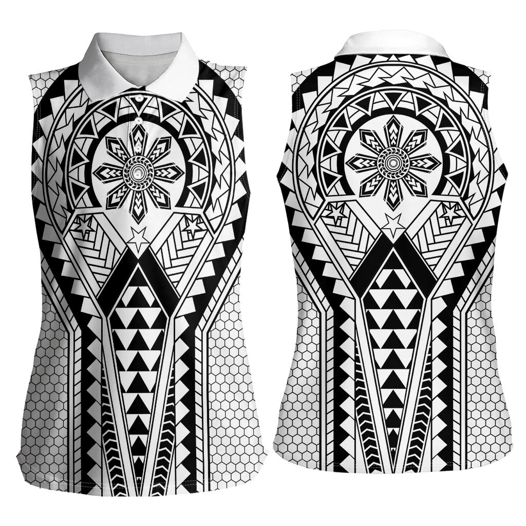 Philippines Batok Tribal Inspired Tattoo White Women Sleeveless Polo Shirt
