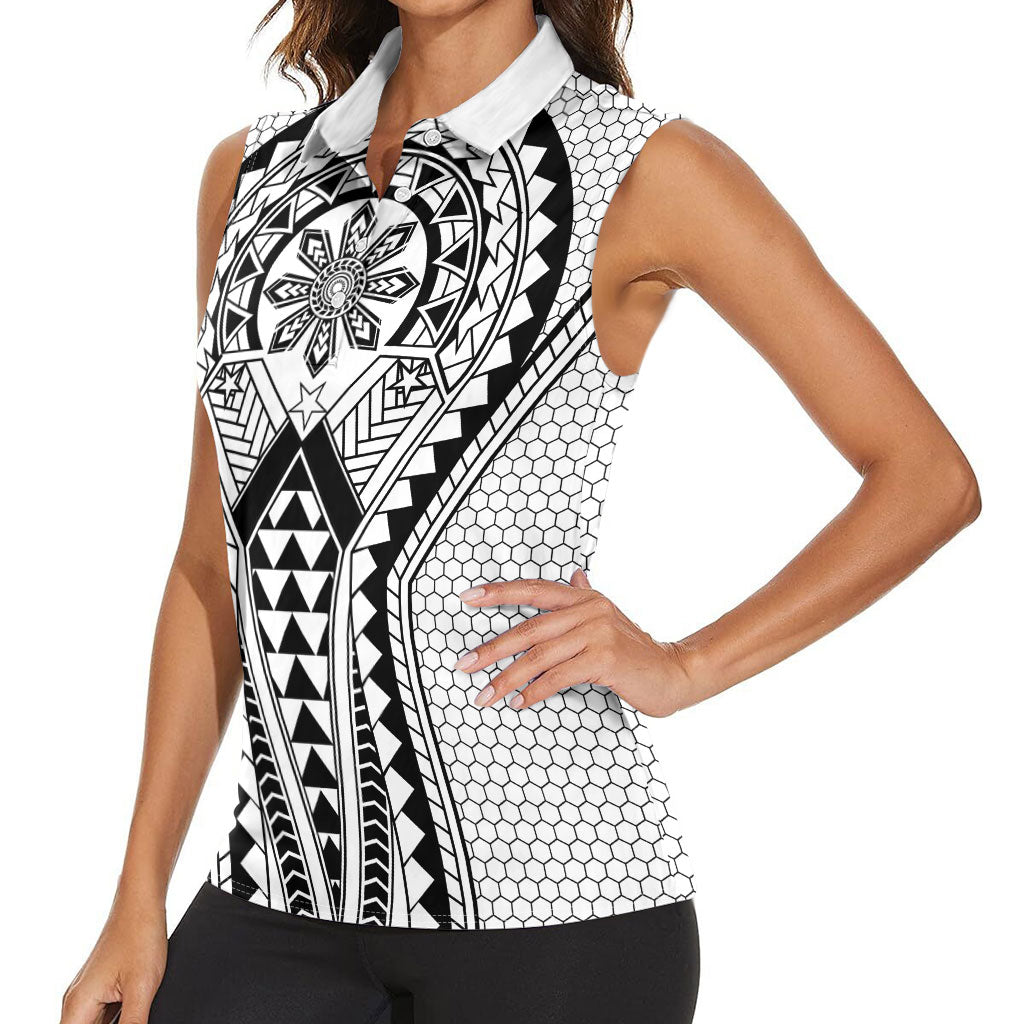 Philippines Batok Tribal Inspired Tattoo White Women Sleeveless Polo Shirt