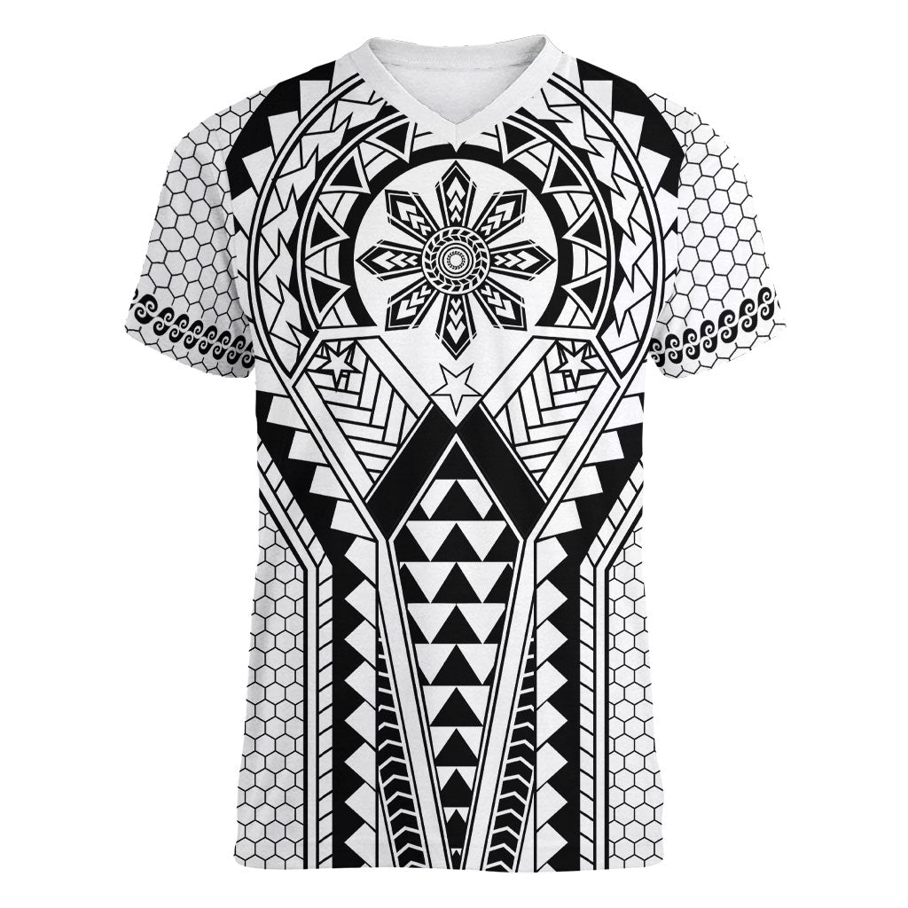 Philippines Batok Tribal Inspired Tattoo White Women V-Neck T-Shirt
