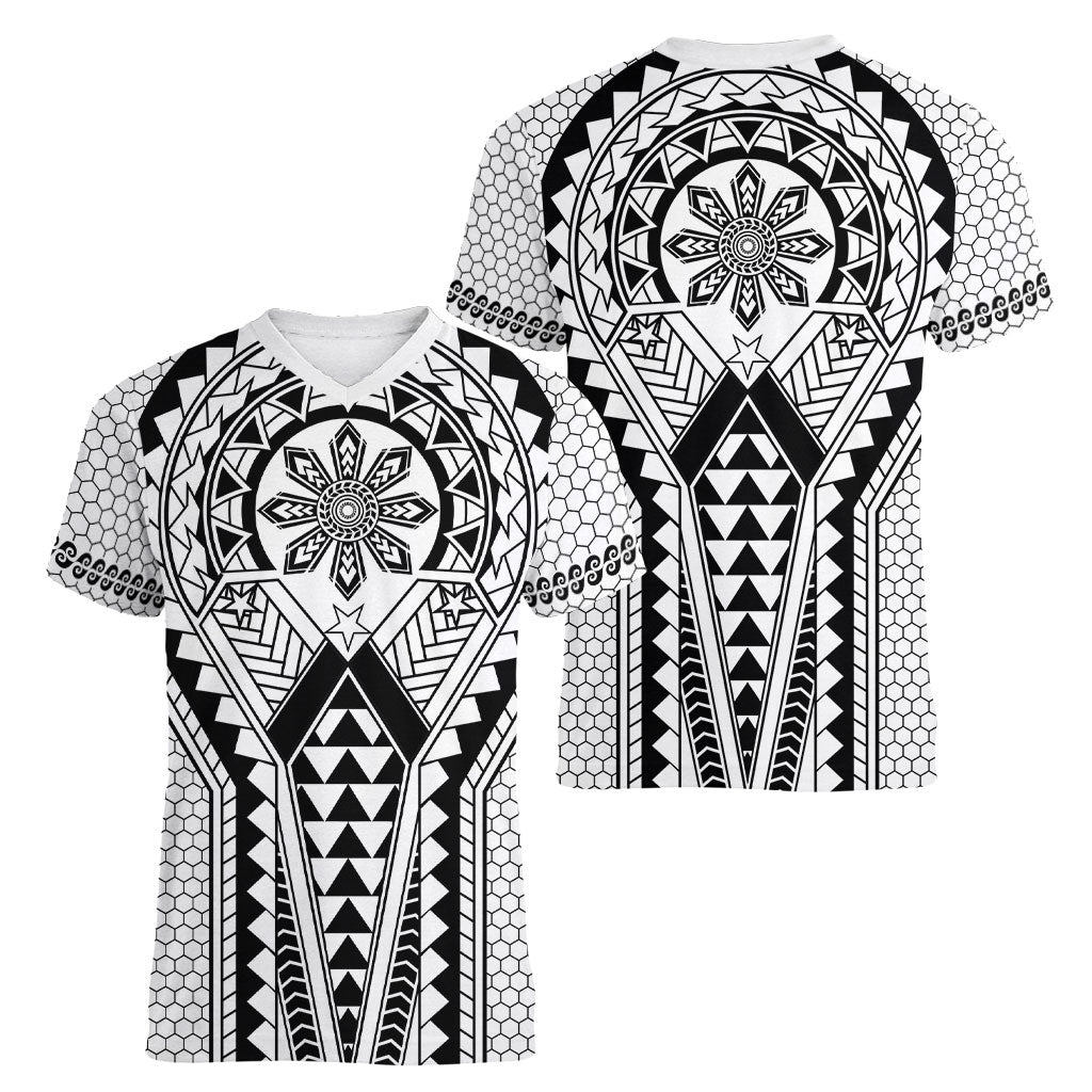 Philippines Batok Tribal Inspired Tattoo White Women V-Neck T-Shirt