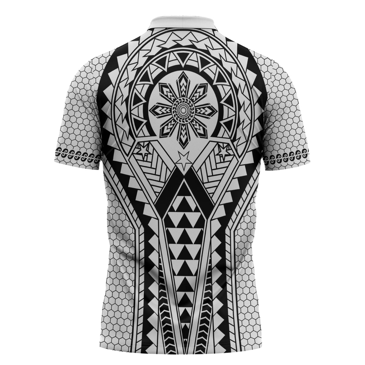 Philippines Batok Tribal Inspired Tattoo White Zipper Polo Shirt