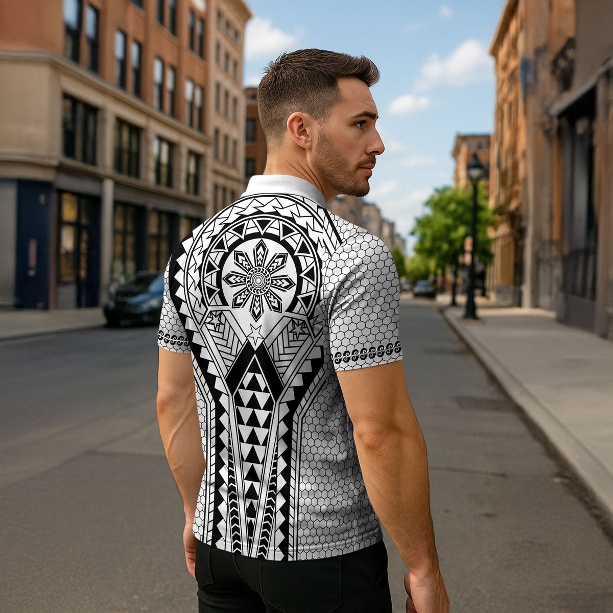 Philippines Batok Tribal Inspired Tattoo White Zipper Polo Shirt